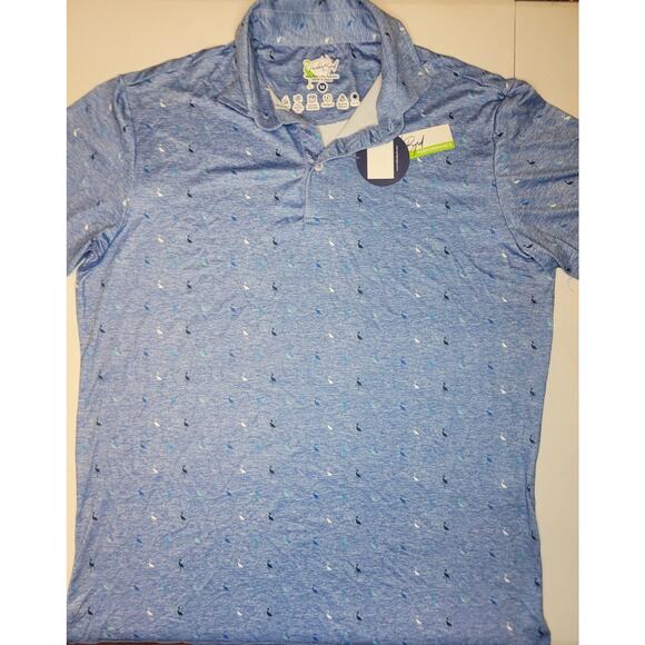 TailorByrd Performace Polo Golf Flamingos All Over Print Colorful Men's M SPF 30 - Picture 2 of 7